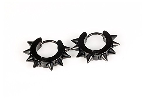 Mintik Men Spike Hoop Ear Studs Stainless Steel Punk Rock Rivets Awl Piercing Taper Huggie Hinged Earrings