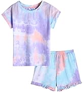 Greatchy Girls Tie Dye Shorts Set Summer Clothes Cotton Short Sleeve Pullover Top + Elastic Waist...