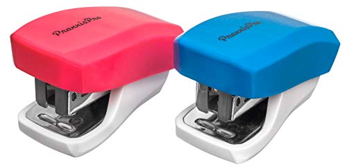 PraxxisPro, Mini Staplers, Built in Staple Remover, Staples 2 to 18 Sheets. (Blue, Pink)