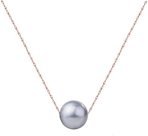 14K Gold 10-11mm Freshwater Cultured Floating Pearl Tin Cup Chain Necklace Jewelry for Women 17"