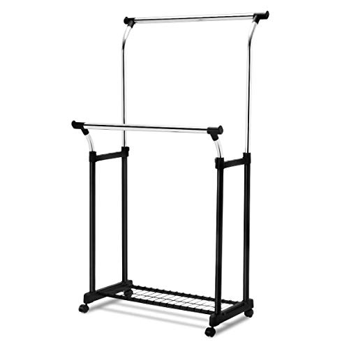 Tangkula Rolling Garment Rack, Heavy Duty Height Adjustable Clothes