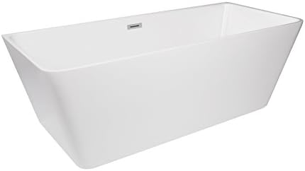 MAYKKE Burbank 66" Modern Sloped Acrylic Bathtub Rectangular Freestanding White Tub in Bathroom, Shower Drain & Overflow Assembly Included, cUPC certified