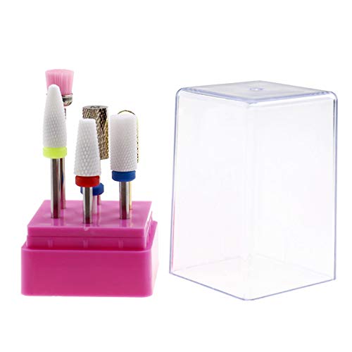 7pcs/set Tungsten & Ceramic Nail Drill Bit Polishing Tool with Storage Case Pink
