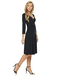 Vestido de control de barriga cruzado y ajustado con manga 3 4 de Rekucci para mujer