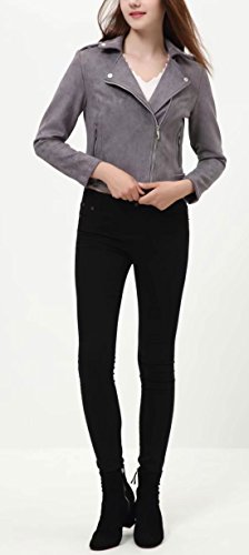 CHARTOU Women's Fall 2023 Fashion Faux Suede Leather Casual Moto Biker Jacket Coats (Medium, Grey)