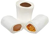 Filled Dog Bones (Flavors: Peanut Butter, Cheese, Bacon, Beef, etc.) Made in USA Stuffed Bulk 3 to 6" Femur Dog Dental Treats & Chews, American Made (Variety Pack, Small (3") -3 Flavors)
