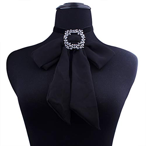 Kercisbeauty Adjustable Lady Girl Bow tie Necktie Corsage Brooch Chiffon Choker Necklace Blouse Collar Bowknot Scarf Scarves School Anniversary Graduation Ceremony,School Girl (Black)