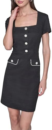 karl lagerfeld paris women's jacquard a-line dress KARL LAGERFELD Paris Women's Dresses Dress, Black Soft White, 2 at Amazon Women's Clothing store