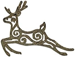SARVSIDDHI Christmas Gold Glitter Reindeer Ornament ( Pack of 6 )