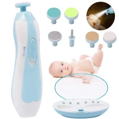 Baby Nail File Electric Nail Trimmer LED Front Light Safe and Whisper Quiet Grooming Kit for Newborns Toddlers Toes Fingernails Blue