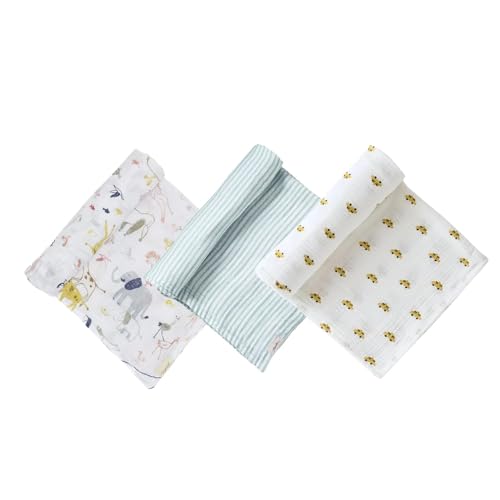 PEHR Organic Cotton Muslin Swaddle 3-Pack, for Him | Extra-Soft & Breathable Baby Blankets | 47" x 47" / 119 x 119 cm | Multi-Use Nursery Essential | Ethically Made & AZO-Free Dyes
