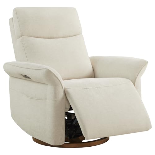 CHITA Power Recliner Chair, Electric Triple-Motor Swivel Glider Nursery Rocking Chair with Adjustable Power Headrest and Lumbar Support, Solid Wood Base, Linen