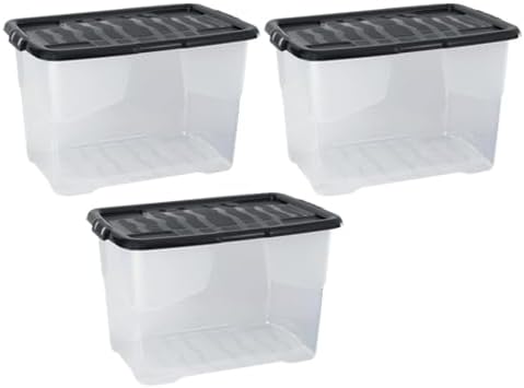 TENLITE Pack of 3 10L Curve Clear Storage Box with Black Lid