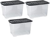 TENLITE Pack of 3 10L Curve Clear Storage Box with Black Lid