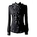 Women's Ruffle Blouse Long Sleeve Front Deco High Neck Silky Satin Dress Shirts Office Style (8_XXL, Black) Victorian