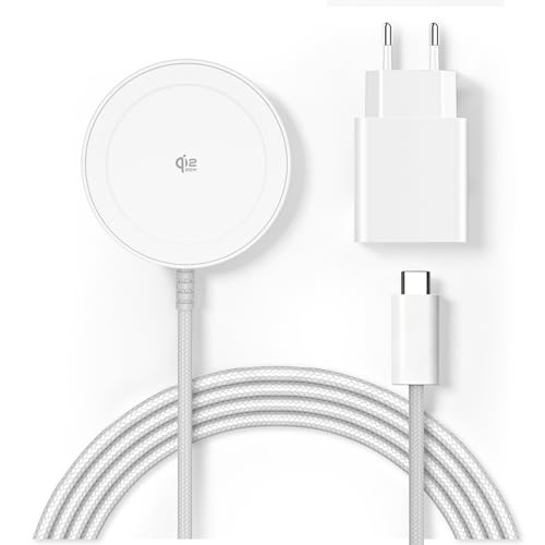 Qi2 25W Magnetic Wireless Charger, Charging Pad with 1.5M Cable Compatible Mag-Safe for iPhone 17e/Air/17/16/15/14/13/12, AirPods 4/3/2/Pro, Pixel 10 Series and Plus (with 30W Adapter)-White