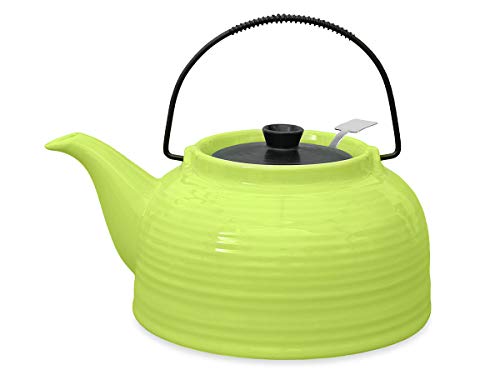 Teeservice âNellyâ. Moderne Teekanne 1,5 Liter in grün-schwarz aus hitzebeständiger Keramik mit Edelstahlfilter, 6 Teecups 120ml in grün-schwarz und Metall-Stövchen. – Bild 3