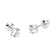 14k White Gold 5mm Basket Round Solitaire Cubic Zirconia Children Screw Back Baby Girls Earrings