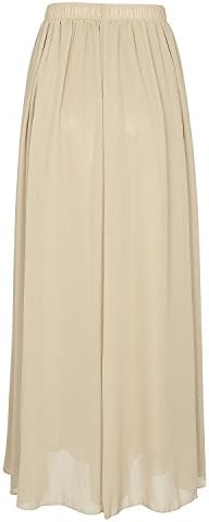 Xiongfeng Women Summer Chiffon Long Skirt Boho Beach Maxiskirt Champagne