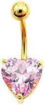 Gold bar Pink Zircon Belly Button Navel Ring Body Piercing Jewelry 14g surgical steel