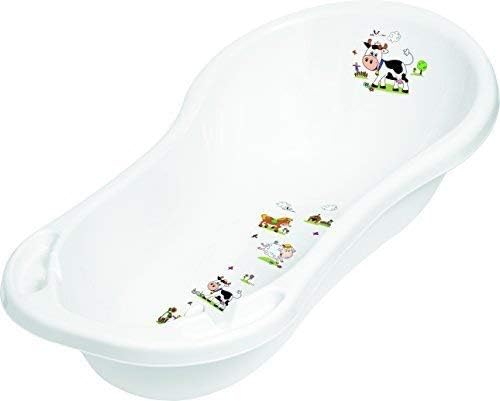 Baby Bath Tub XXL 100 cm with Plugs Funny Farm White Baby Bath Tub Tub