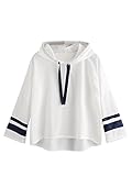 ROMWE Women's Striped Drop Shoulder High Low Pullover Hoodie Sweatshirt