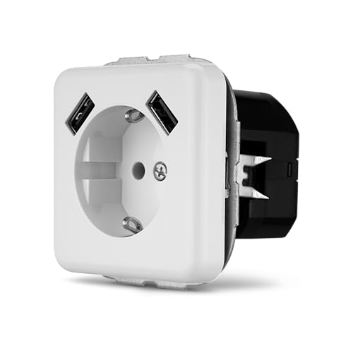 REV Vario, Steckdose mit 2 USB Anschlüssen. USB: max. 2,1A, 5VDC, 10,5W, weiss