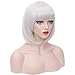 Short Bob Wig Silver Grey Hair Wigs with Bangs Cute Straight Synthetic Wig Natural As Real Hair with Wig Cap BU027S