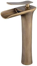 Beelee Antique Brass Waterfall Spout Bathroom Sink Faucet Tall Single Handle view 1