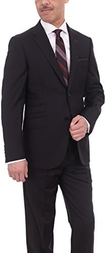 Lvs By Levinas Solid Black Half Canvassed Wool Cashmere Suit With Ticket Pocket