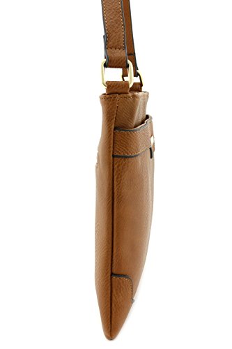 Women's Medium Size Solid Modern Classic Crossbody Bag with Gold Plate (Brown)