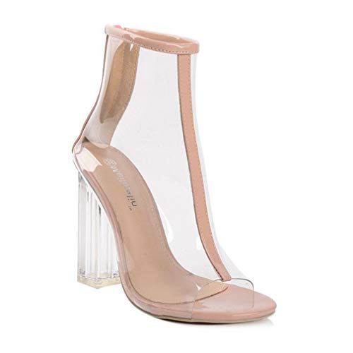 YXB Women's Transparent Boots Open Toe Shoes Ladies Sandals New Summer Sexy Zipper High Heels Dress Shoes Party & Evening,A,37