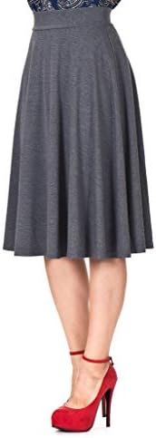 Beautiful flowing A-line Flared Swing Midi Skirt (M, Charcoal)