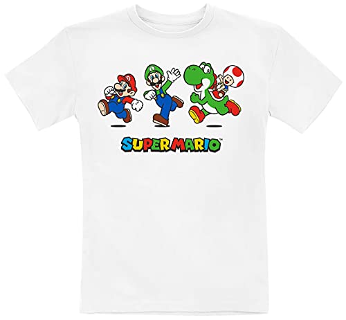 Super Mario Camiseta para Niño, T-Shirt Bambino, Blanco,