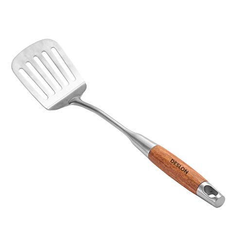 Deslon 304 Stainless Steel Slotted Spatula Turner with Vacuum Ergonomic wood Handle, Comfortable Grip Design for Kitchen