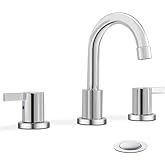 Phiestina Widespread Bathroom Sink Faucet, 3 Hole 8 Inch Chrome Finish, Modern Vanity Faucet with Metal Pop Up Drain, WF015-1-C