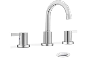 Phiestina Widespread Bathroom Sink Faucet, 3 Hole 8 Inch Chrome Finish, Modern Vanity Faucet with Metal Pop Up Drain, WF015-1-C