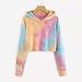 Women Girl Crop Hoodie Tie Dye Patchwork Sweatshirt Long Sleeve Sport Jumper Topthumb 1