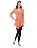 Doublju Womens Long Sleeve Crewneck Cotton Knit Asymmetrical Tunic Top