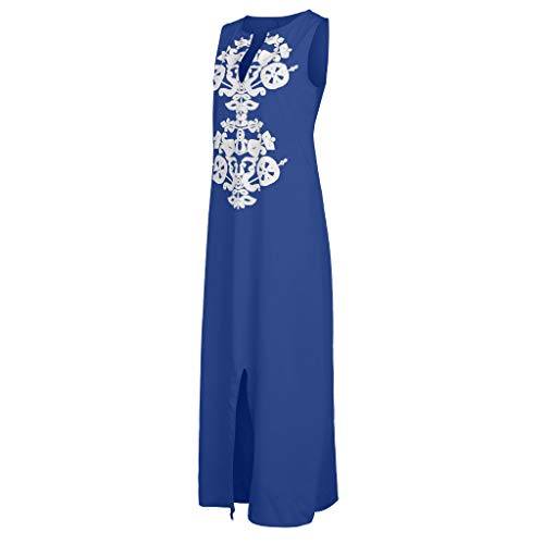 Summer Clothing Respctful✿Women's Halter Neck Sleeveless Split Chiffon Maxi Beach Loose Dresses Plus Size Blue