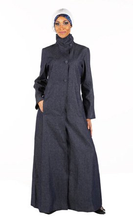 High Neck Denim Abaya Islamic Clothing Long Dress