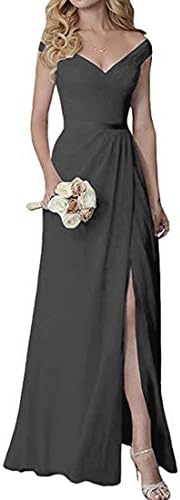 Uryouthstyle Chiffon V Neck Bridesmaid Dresses Long Floor Length Slit Prom Dress