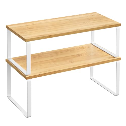 SONGMICS Cabinet Organizer Shelf, Set of 2 Kitchen Counter Shelves, Kitchen Sto…
