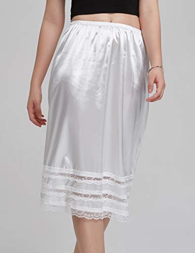 Women's Knee Length Half Slip Skirt Lingerie with Lace Trim Anti-Static Elastic Waist Plus Size Midi Underskirt
