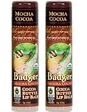 Badger Mocha Cocoa Organic Cocoa Butter Lip Balm (Pack of 2) with Olive Fruit Oil, Cocoa Seed Butter, Beeswax, Castor Seed Oil, Coffee Extract, Rosehip, Rosemary and Seabuckthorn, 0.25 oz