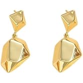 DIAMANTIO 18K Gold Plated Geometric Drop Earrings for Women – Modern Irregular Shape Statement Earrings – Lightweight Fashion Jewelry for Daily Wear and Parties