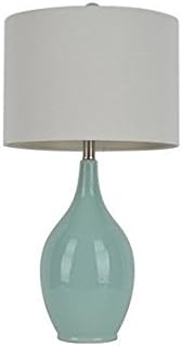Table Lamp for Living Room and Bedroom Jeannie Bottle Crafted Ceramic with Linen Shade and Spa Blue Glazed Finish
