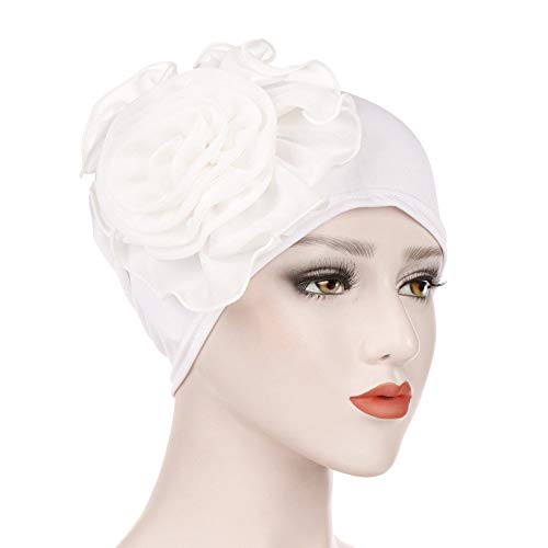Nacome Chemo Caps Cancer Hats for Women,Ruffle Chemo Turban Headband Scarf Beanie Cap Hat for Cancer Patient (White) - Thumbnail 2