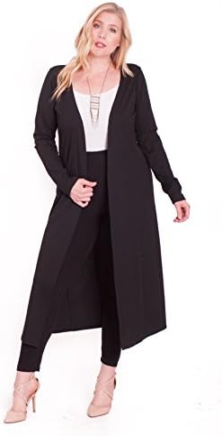 Hot Ginger Women's Plus Size Long Straight Front Cardigan With Long Sleeve (4X, Midnight Black)