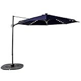 FLAME&SHADE 10' Solar Cantilever Umbrella, Outdoor Offset Hanging Umbrella, LED lights, Cross Base, 360° Rotation, Infinite Tilting, Navy Blue